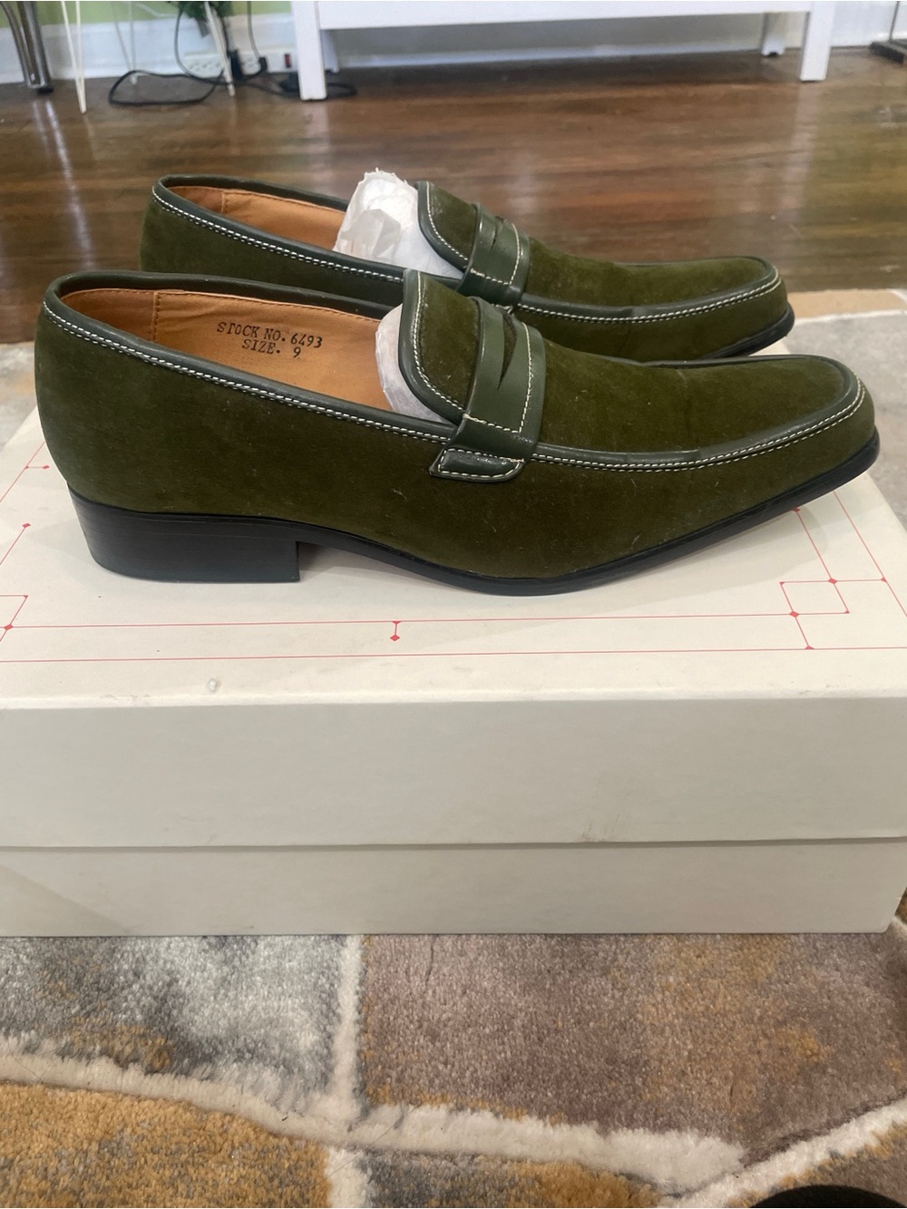 Antonio Cerrelli Olive Suede Slip-On Loafers – Contrast Stitching – Size 9